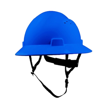 Ge Full Brim Vented Hard Hat, 4-Point Adjustable Ratchet Suspension, Blue GH328B